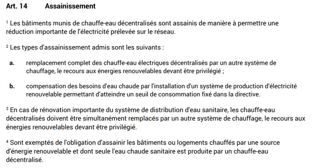 Décret assainissement boilers électrique