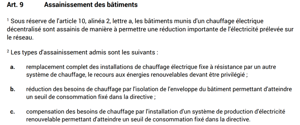 Décret assainissement chauffage électrique